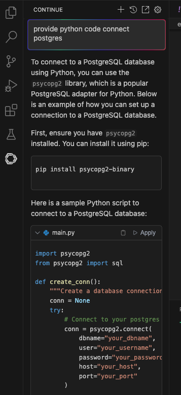 How to use Continue to suggest code