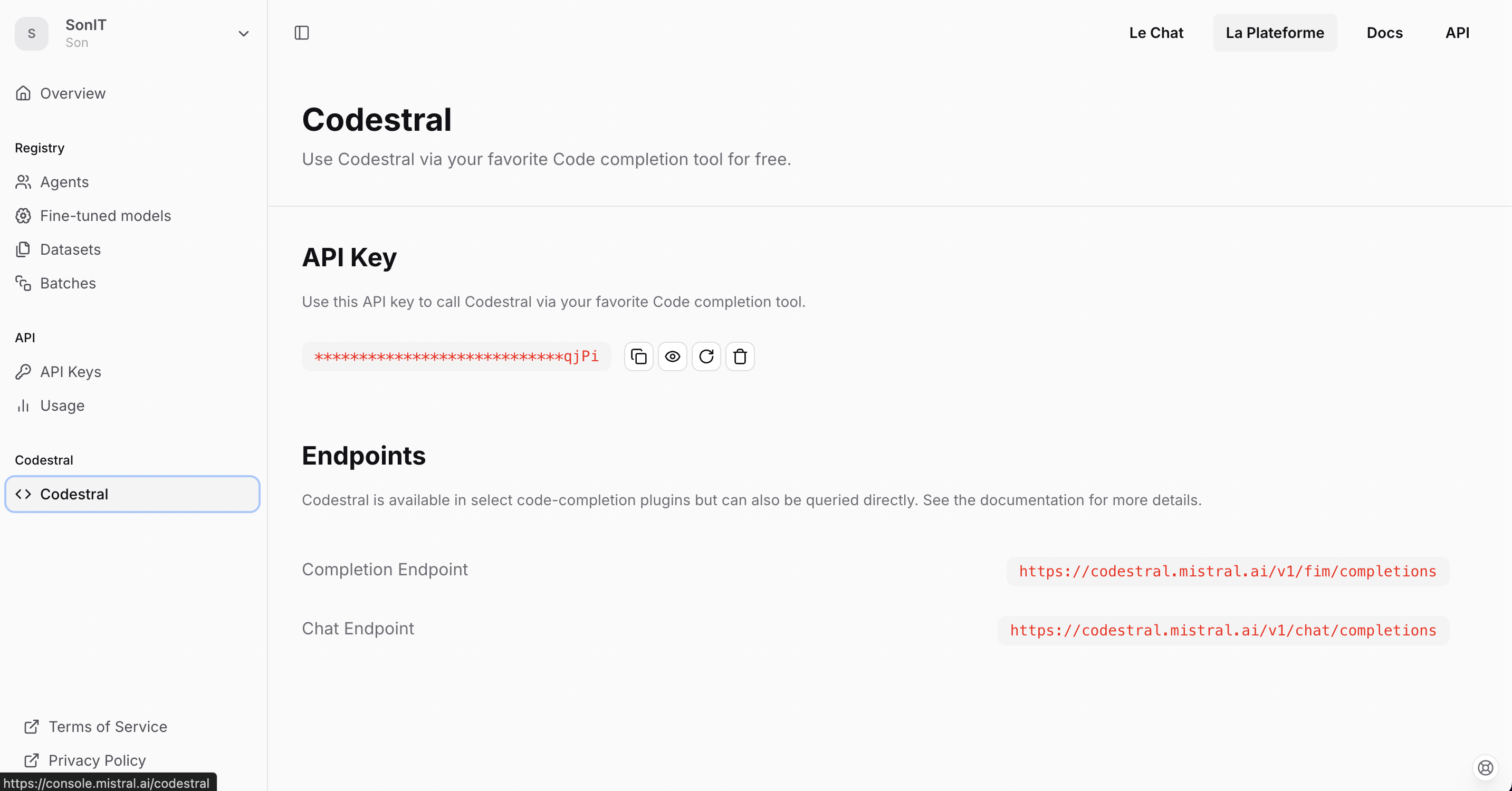 Register for a free Mistral account