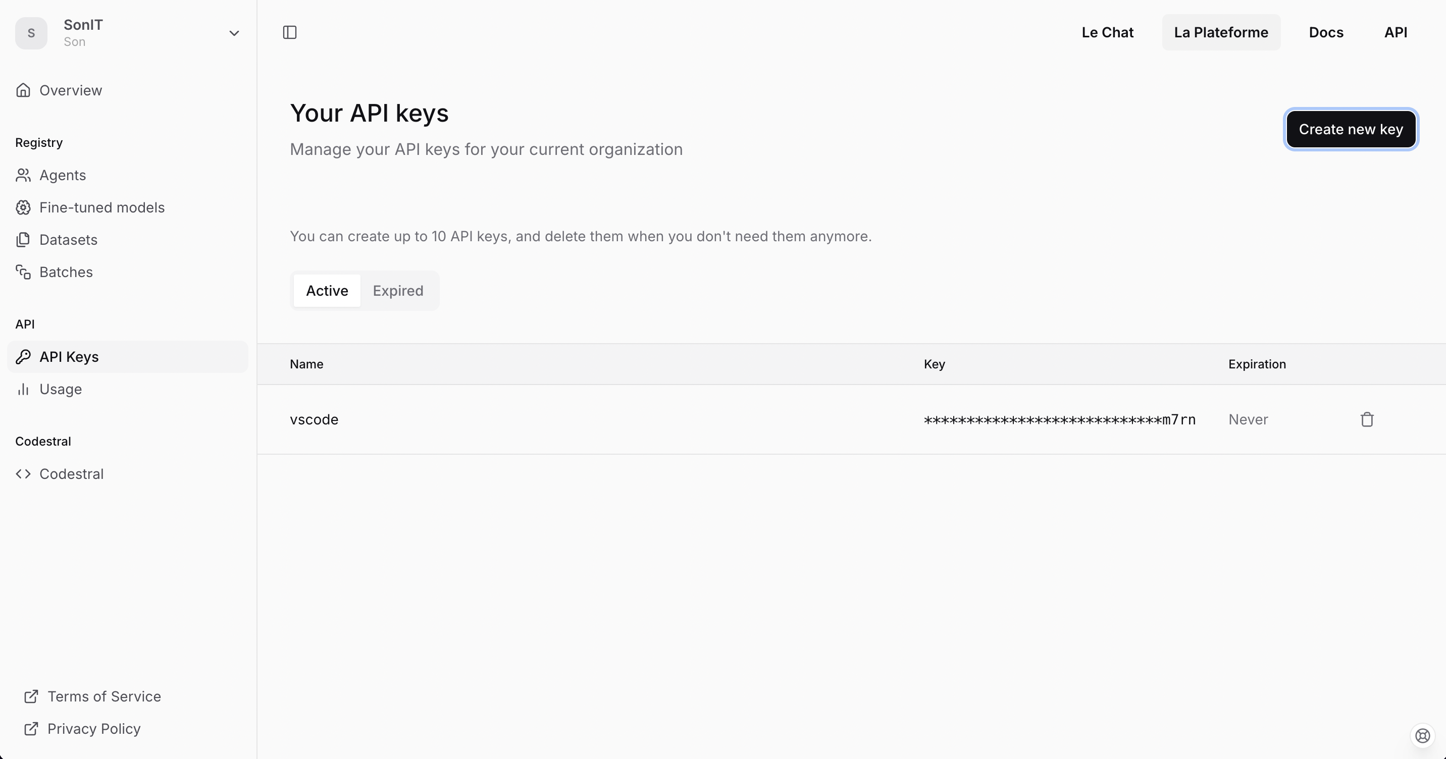 注册免费的 Mistral 账户